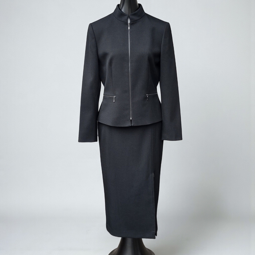 Tahari ASL Vintage Elegant Wool Blend Black Skirt Set Size 6